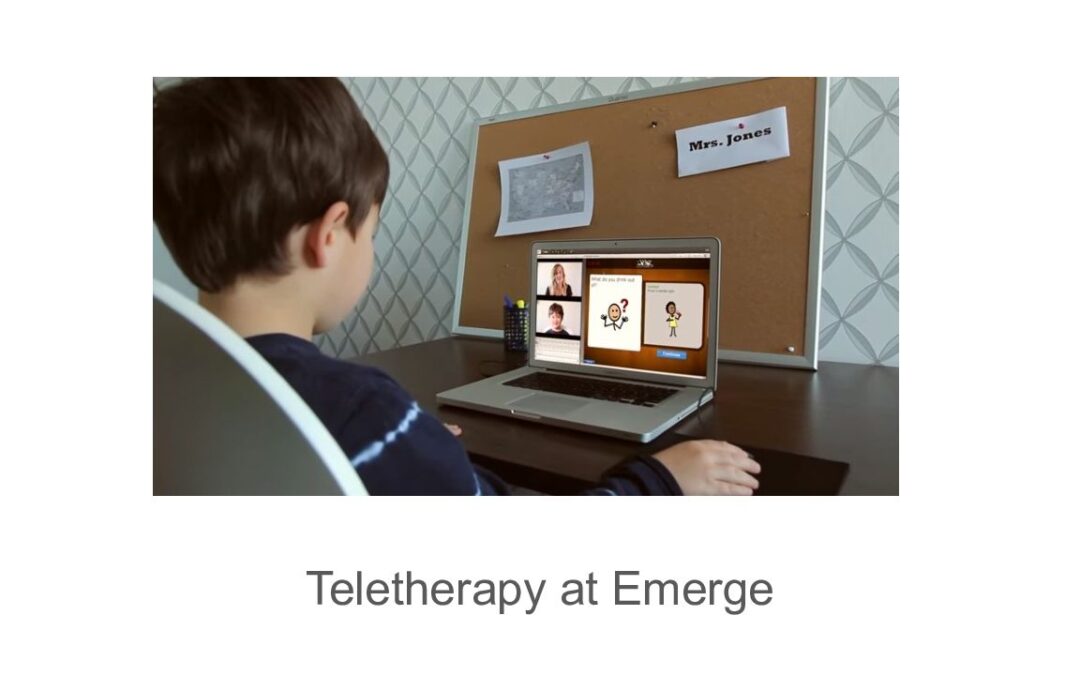 young boy participating in Telehealth Teletherapy learning about Social Story