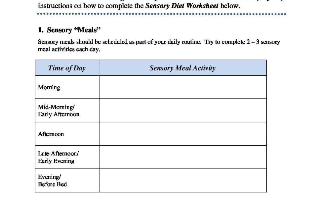 Sensory Diet Worksheet