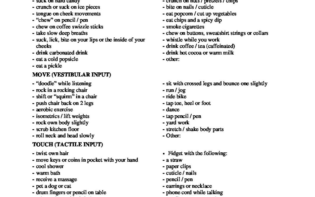 Sensory Motor Preference Checklist