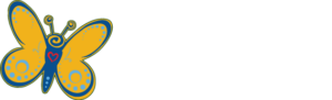 Emerge Pediatric Therapy Logo - White serif type with butterfly illustration to left