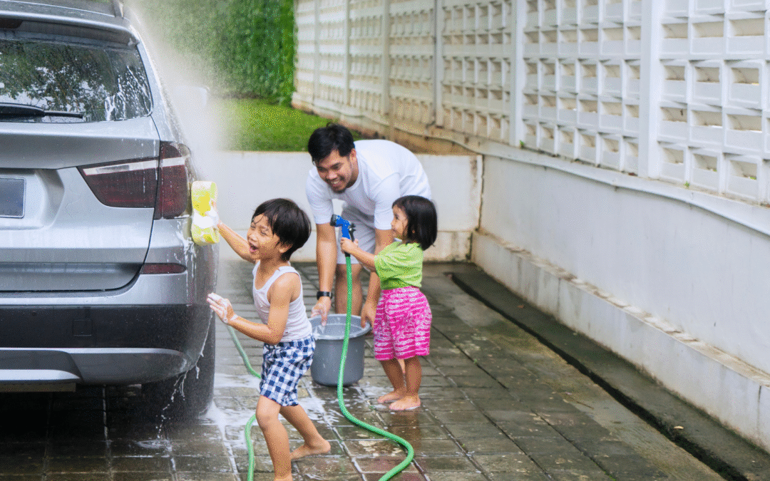 kids washing car